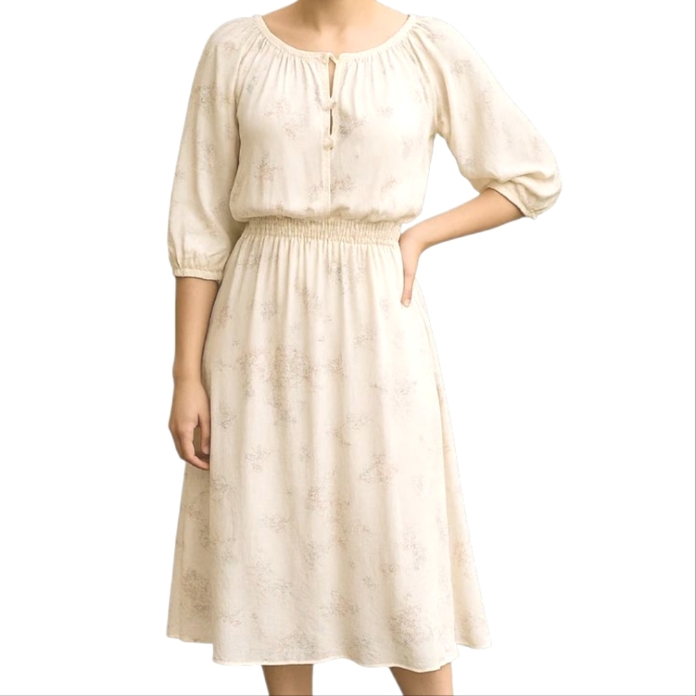 Vintage cottagecore white floral and butterfly print dress
